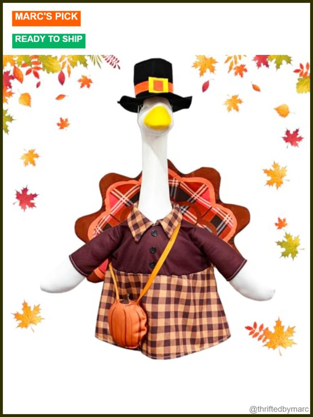 Turkey Porch Goose Outfits Fits 23 Inch Statue Fall Plaid Pumpkin Lawn Decor